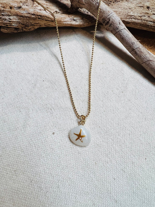 Tiny shell necklace with painting, little star fish
