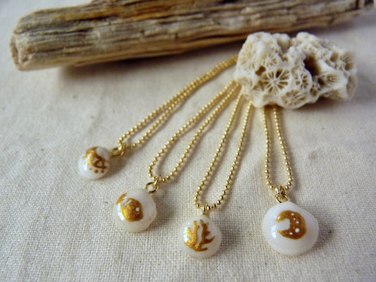 Tiny shell necklace with painting, little sun