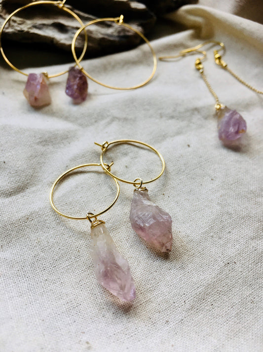 Natural Amethyst hoop earrings