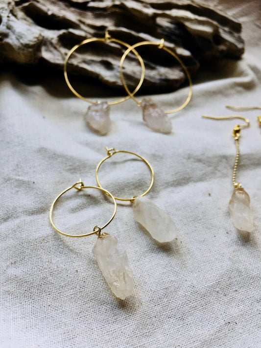 Natural crystal hoop earrings