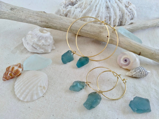 Sea Glass hoop earrings (Blue)