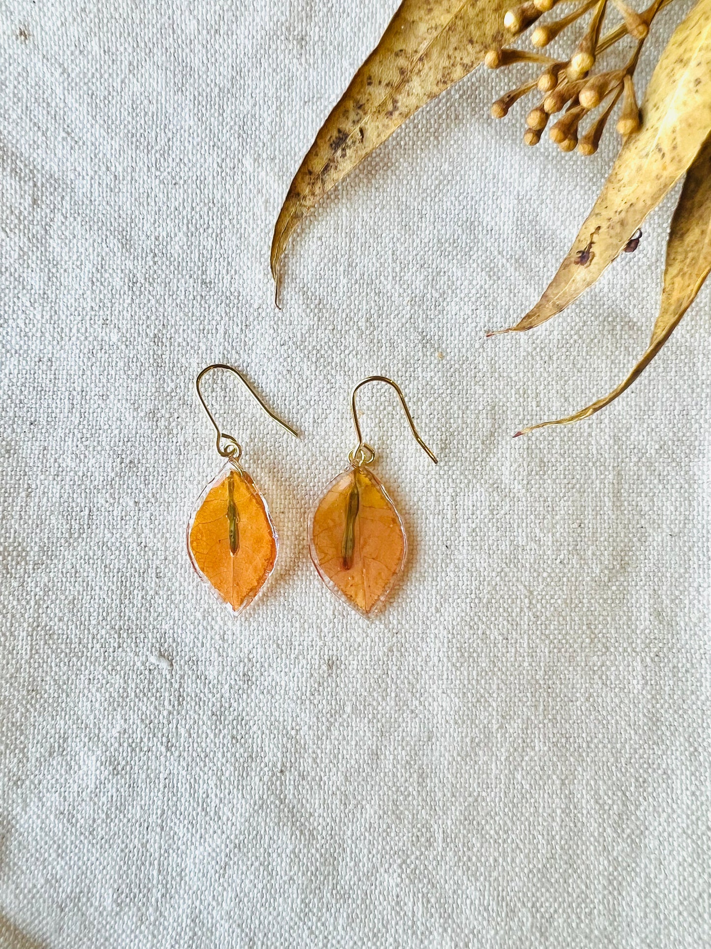 Bougainvillea earrings, amber orange