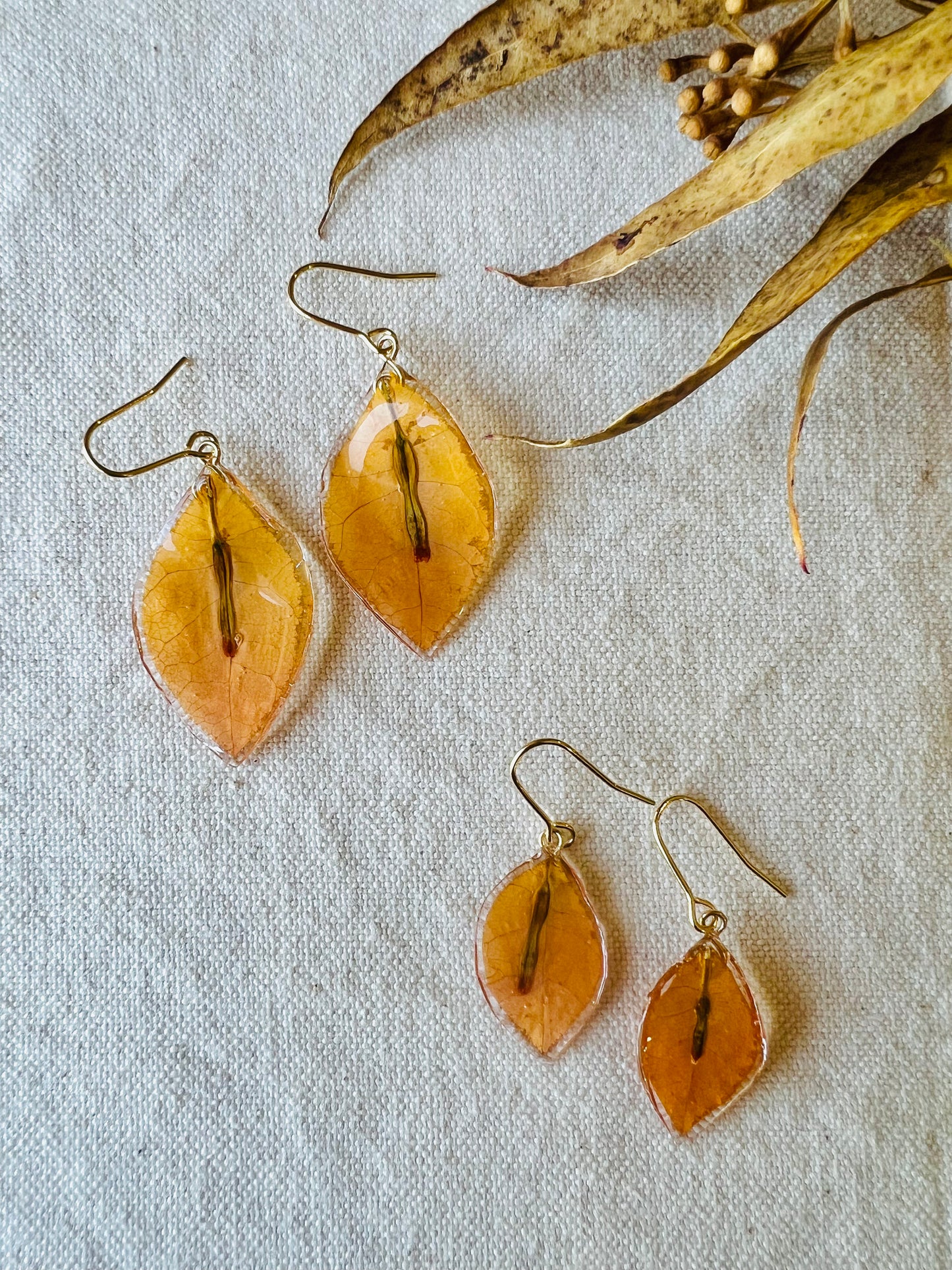 Bougainvillea earrings, amber orange