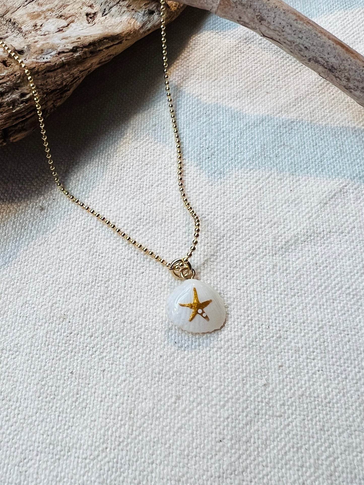 Tiny shell earrings with painting, little starfish