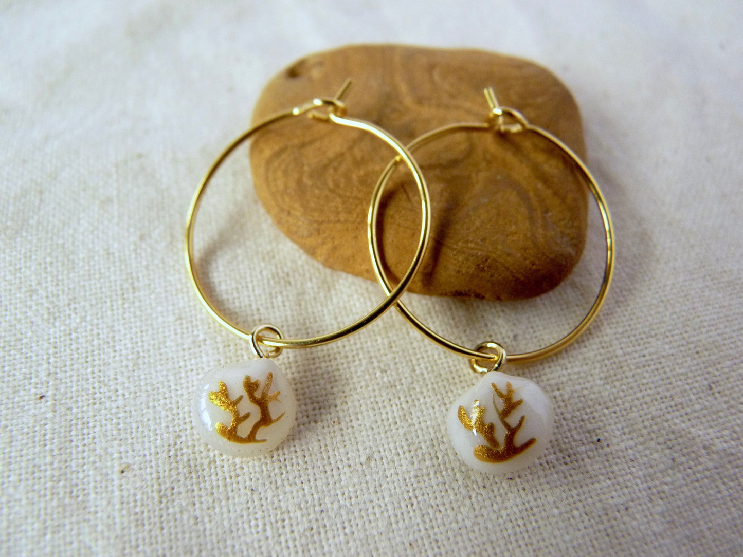 Tiny shell earrings with painting, little algae
