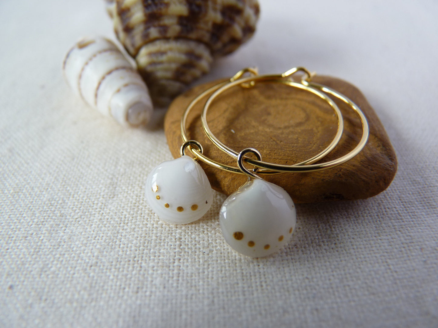 Tiny shell earrings with painting, little dots