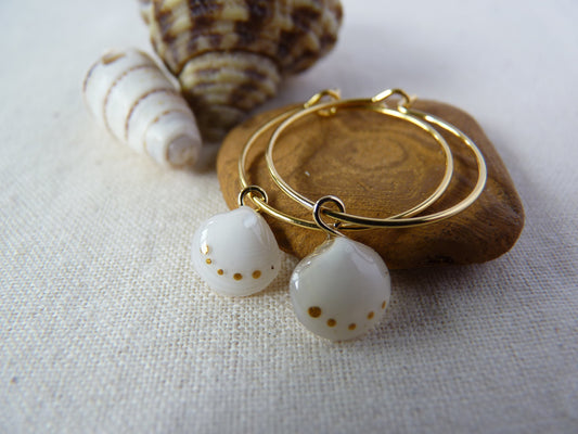 Tiny shell earrings with painting, little dots