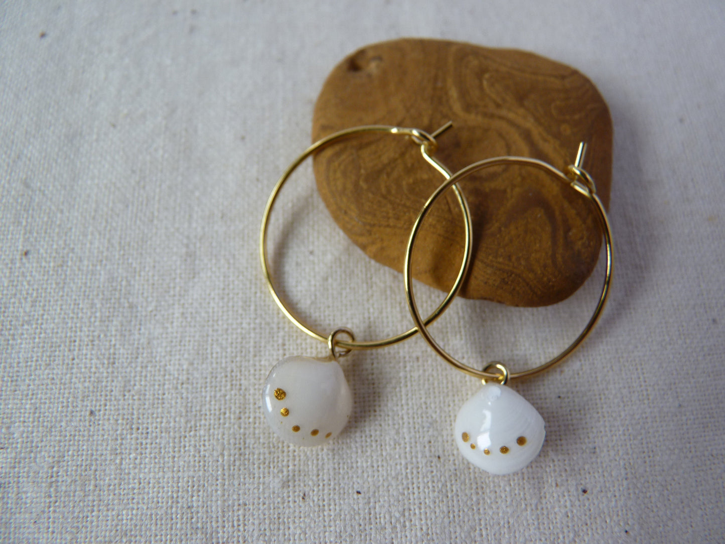 Tiny shell earrings with painting, little dots