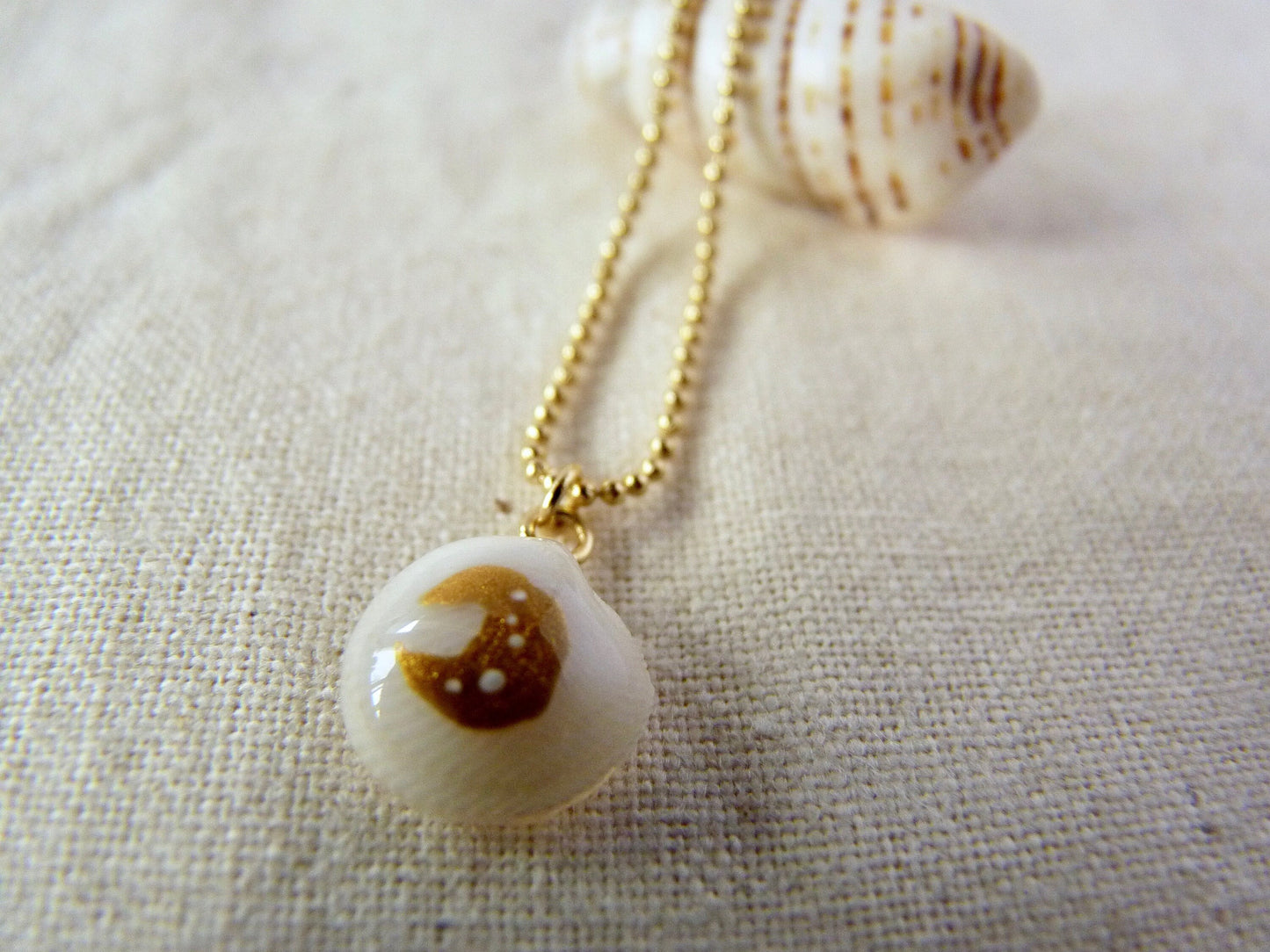 Tiny shell necklace with painting, little moon