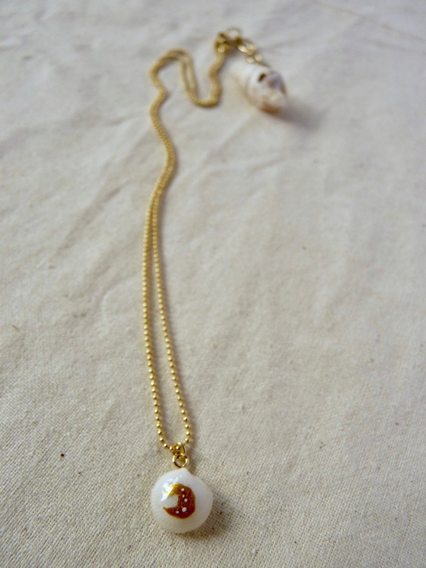 Tiny shell necklace with painting, little moon