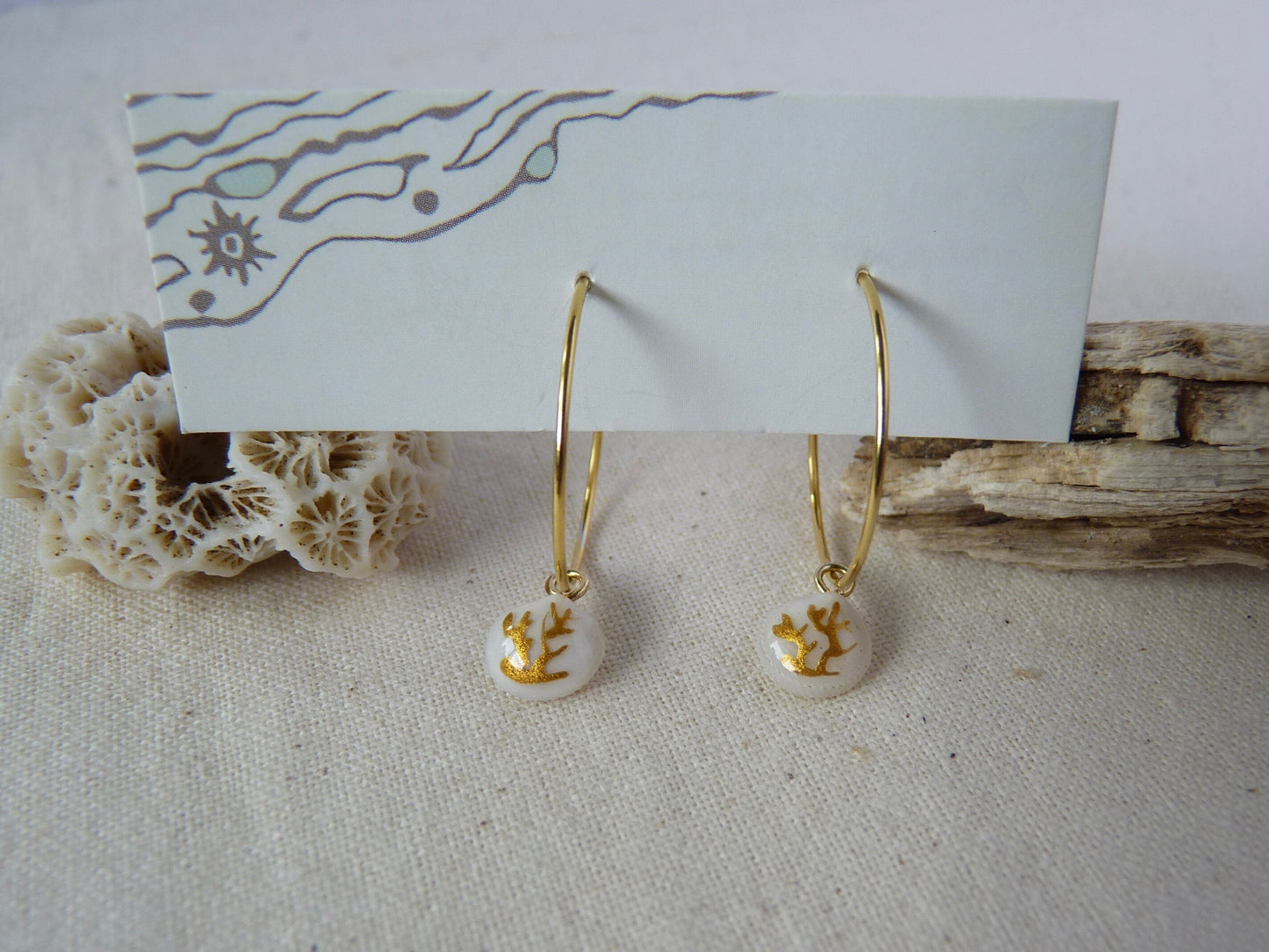 Tiny shell earrings with painting, little sun