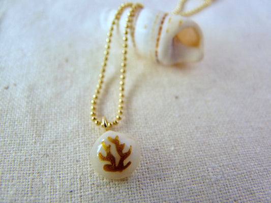 Tiny shell necklace with painting, little algae