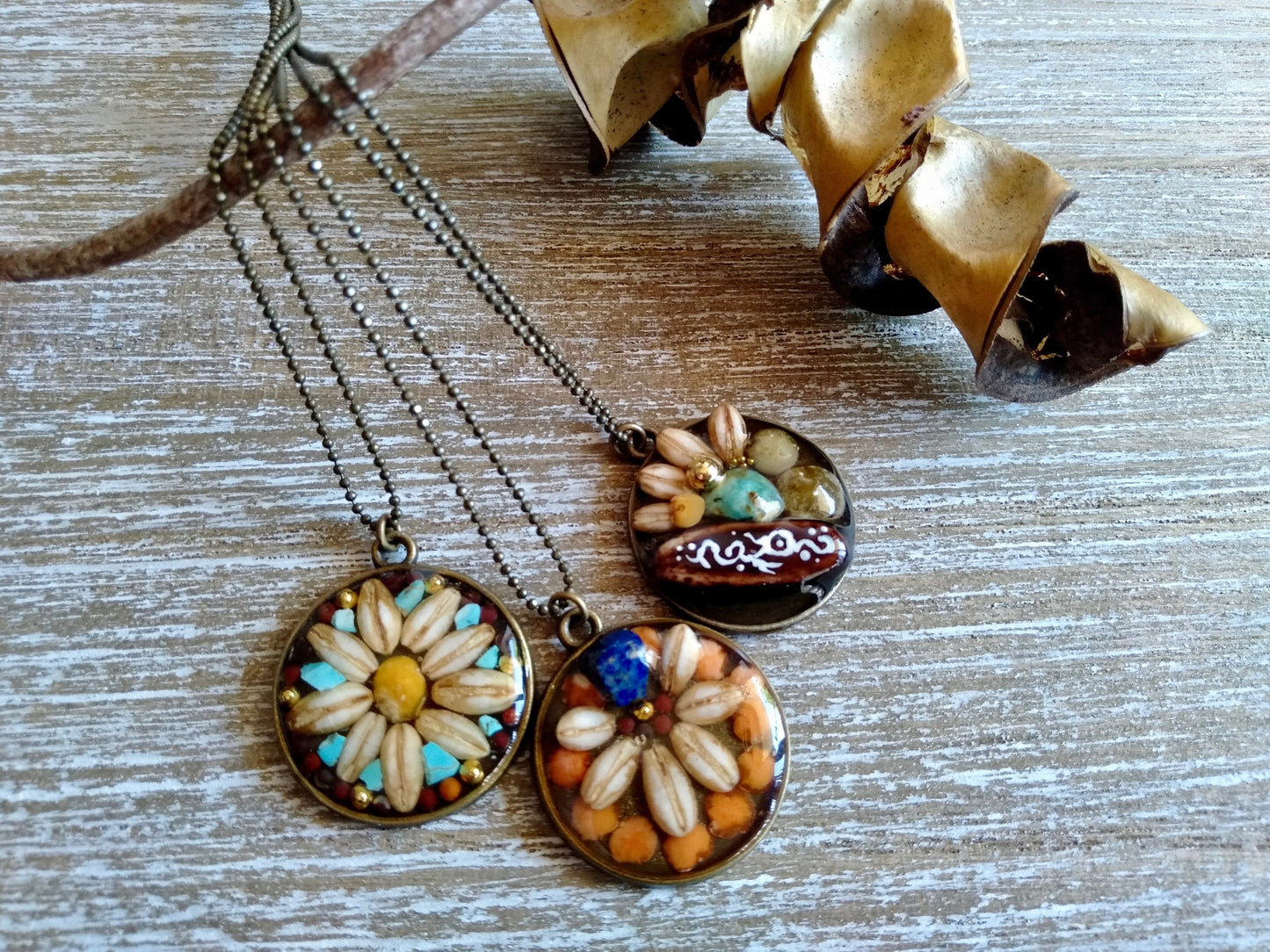 Gemstone & Seed necklace (Turquoise, Lapis lazuli or Chrysocolla)