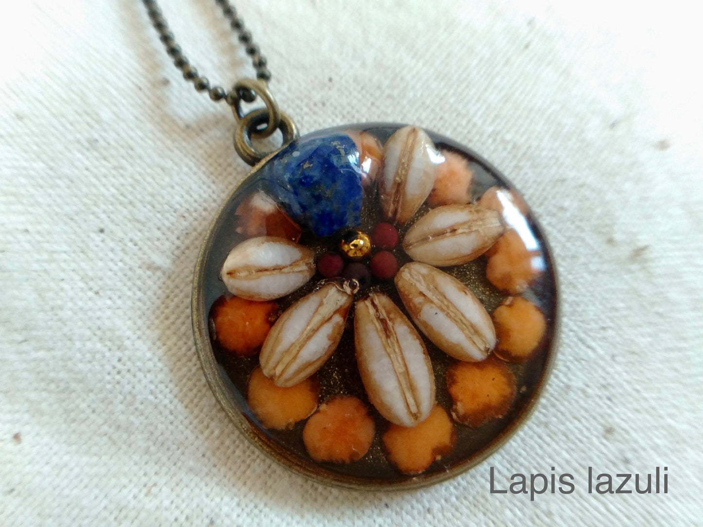 Gemstone & Seed necklace (Turquoise, Lapis lazuli or Chrysocolla)