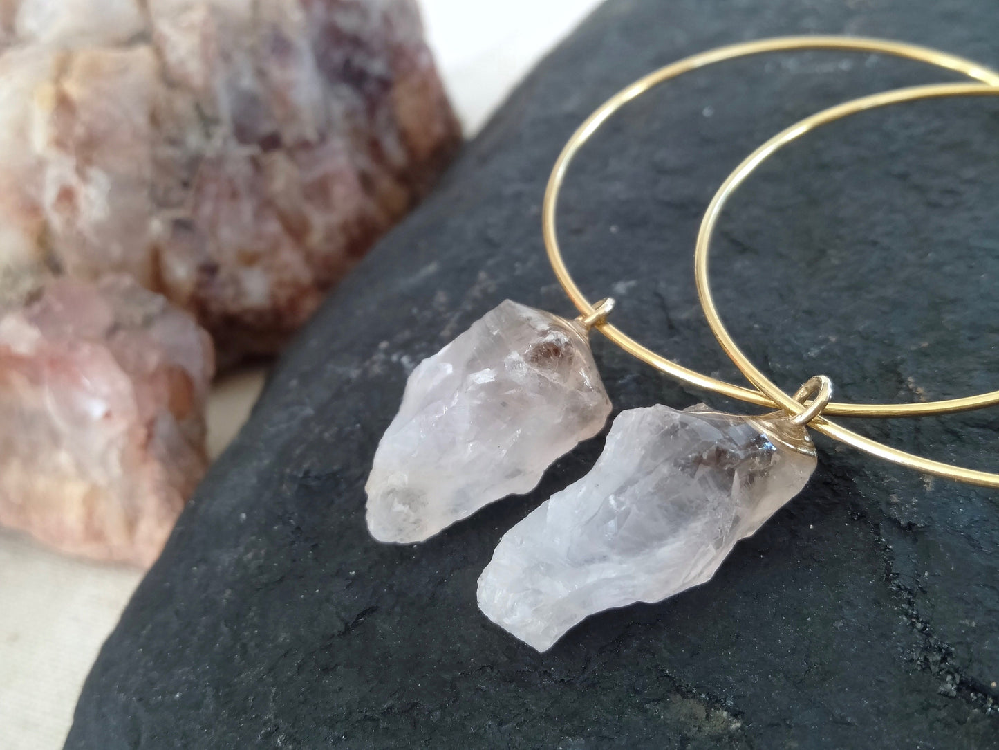 Natural crystal hoop earrings