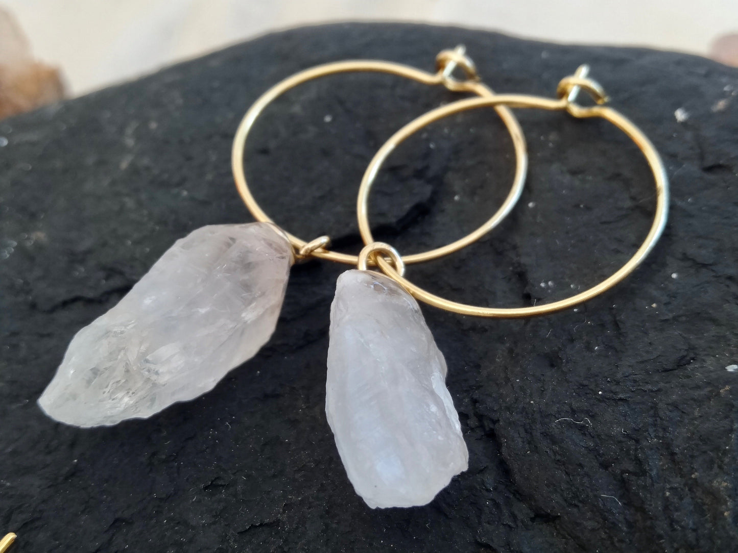 Natural crystal hoop earrings