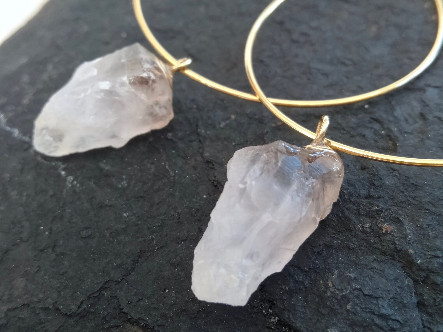 Natural crystal hoop earrings