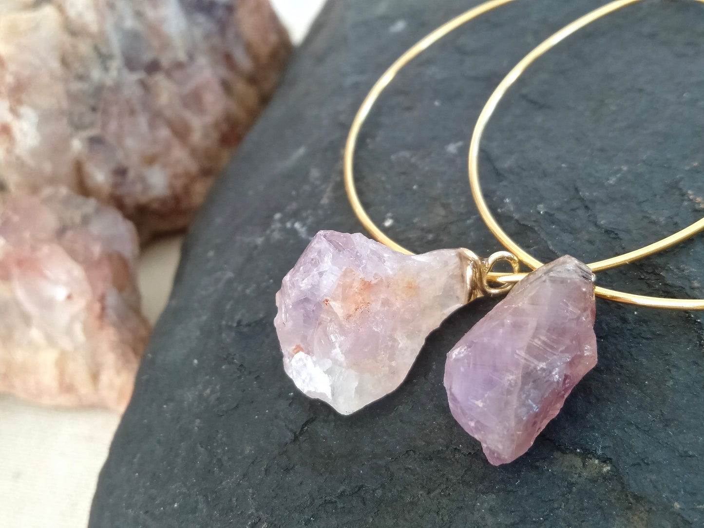 Natural Amethyst hoop earrings