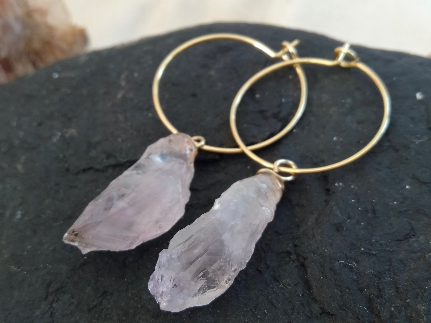 Natural Amethyst hoop earrings