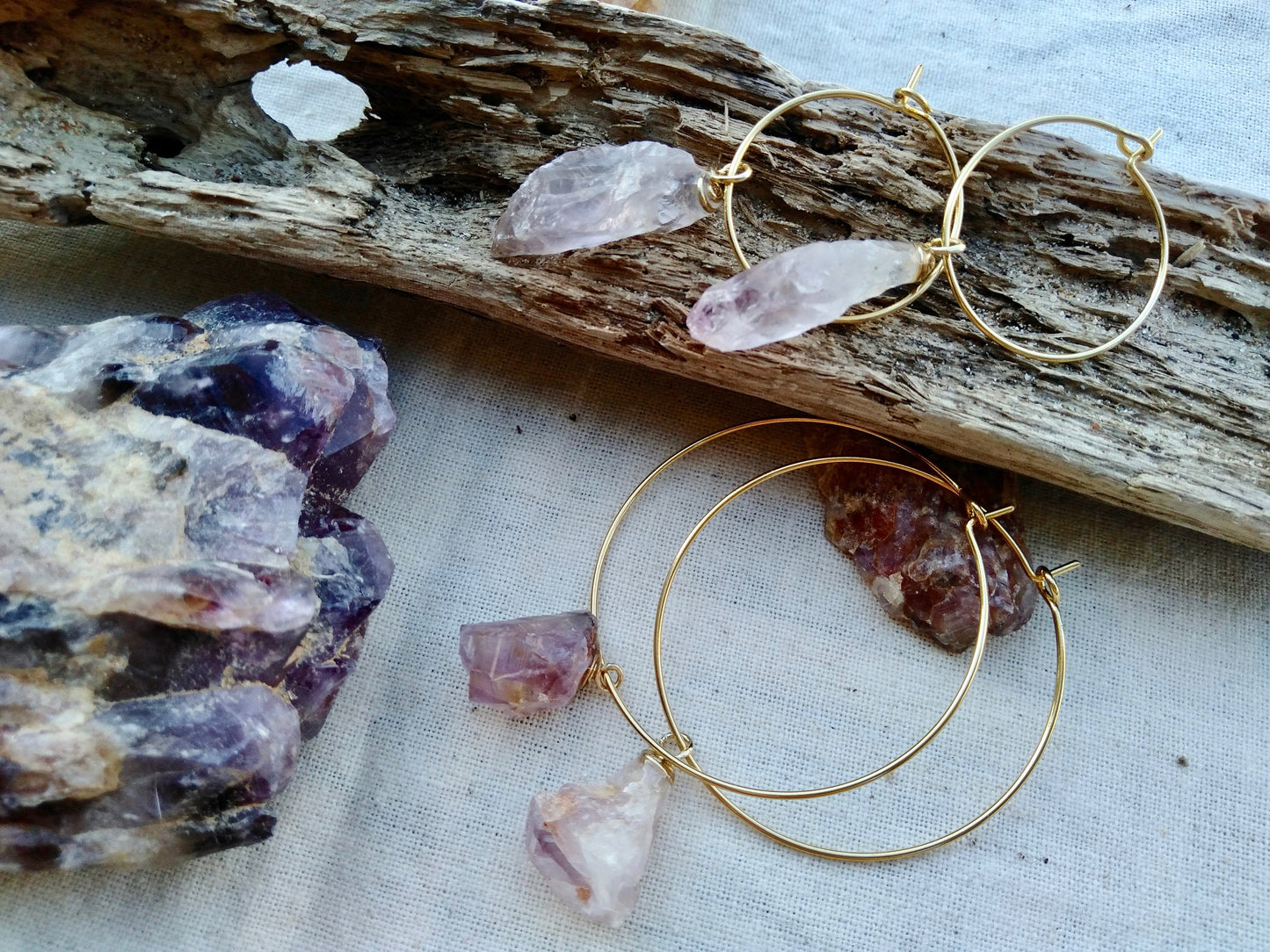 Natural Amethyst hoop earrings
