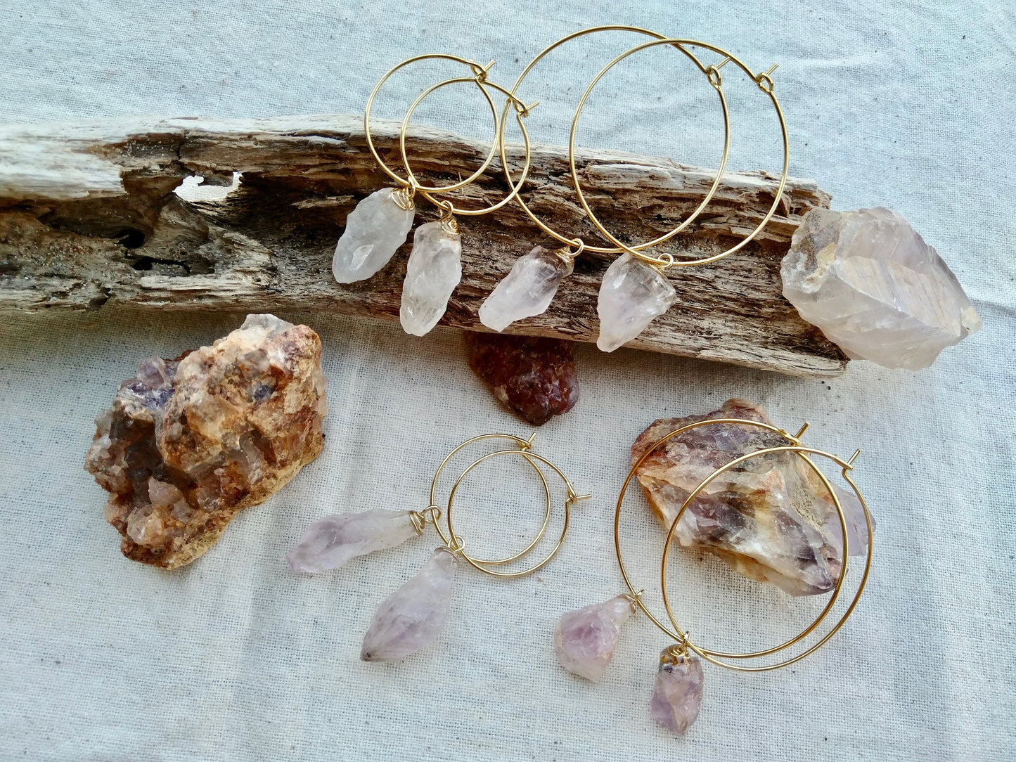 Natural Amethyst hoop earrings