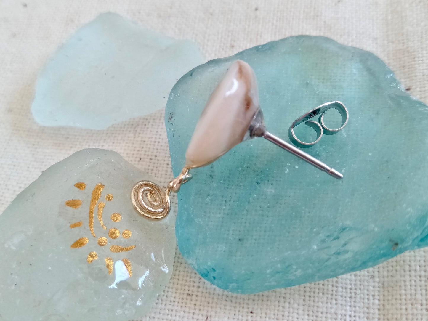 Sea Glass earrings with Tiny Shell