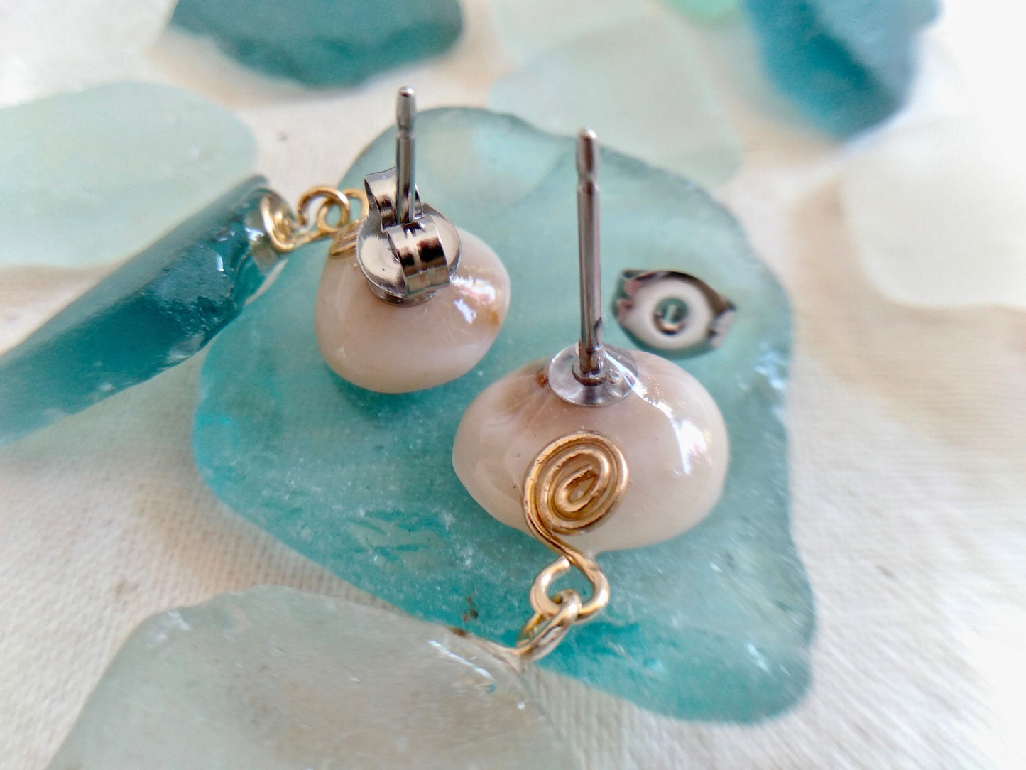 Sea Glass earrings with Tiny Shell