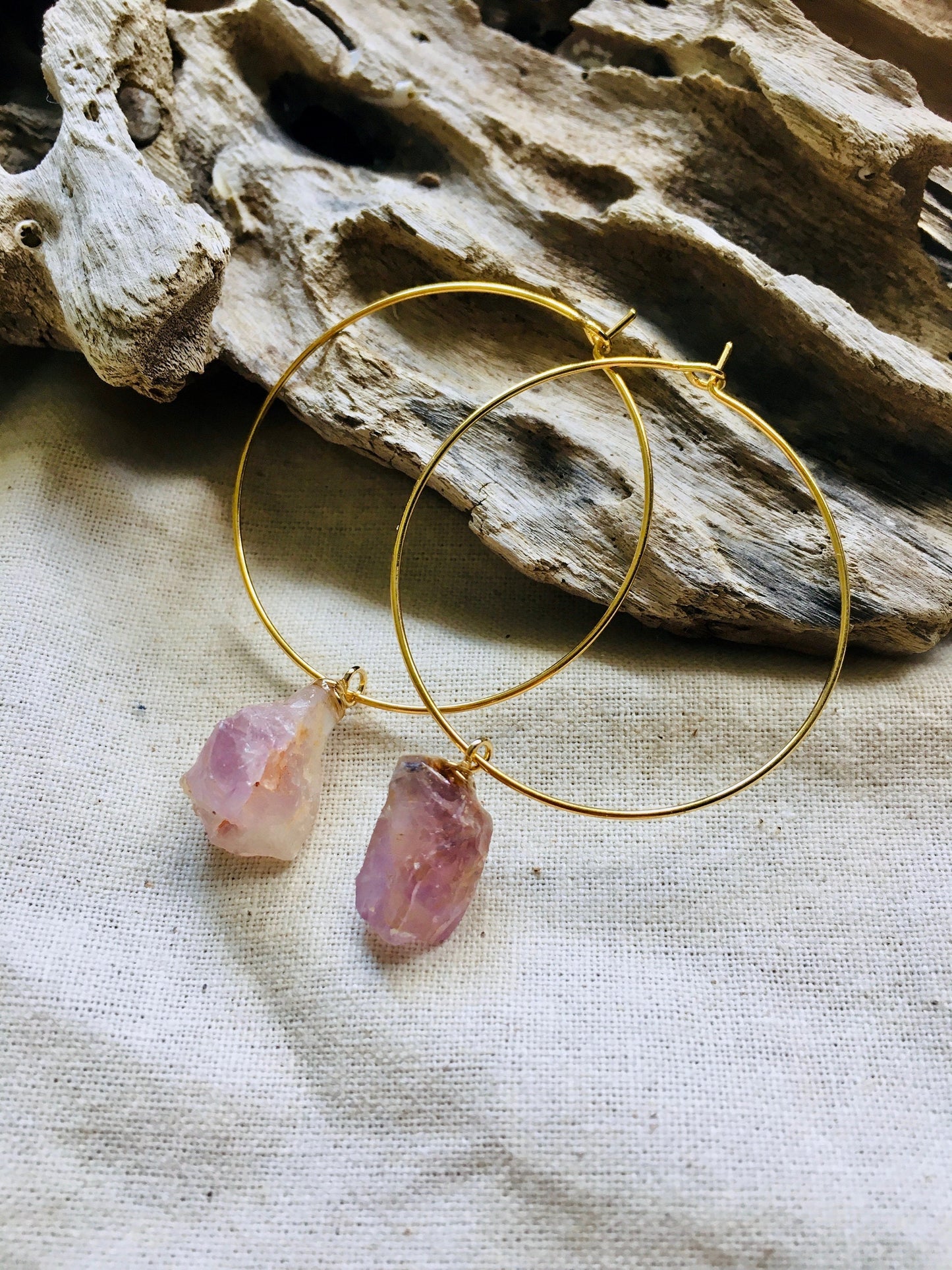 Natural Amethyst hoop earrings