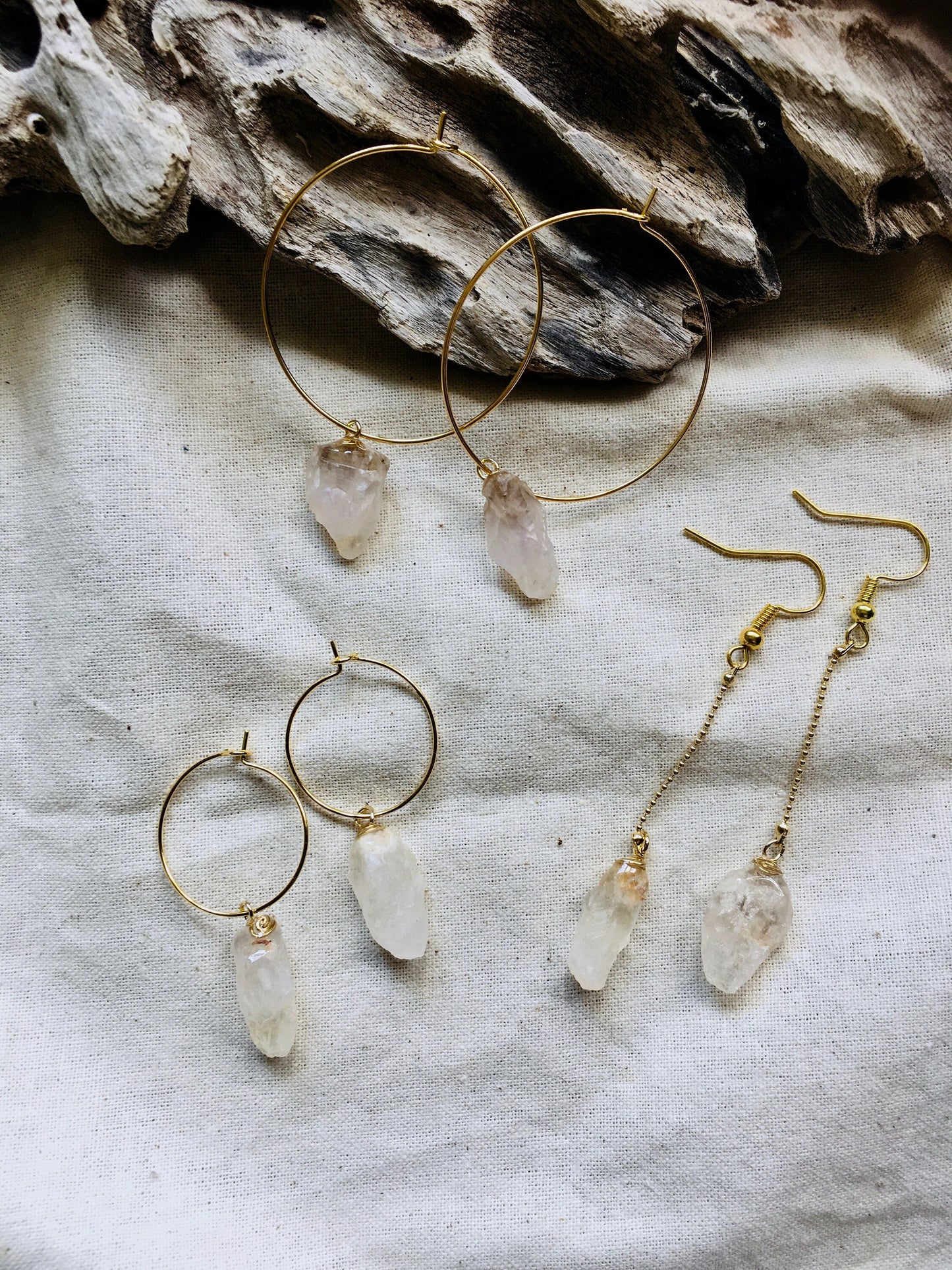 Natural crystal hoop earrings