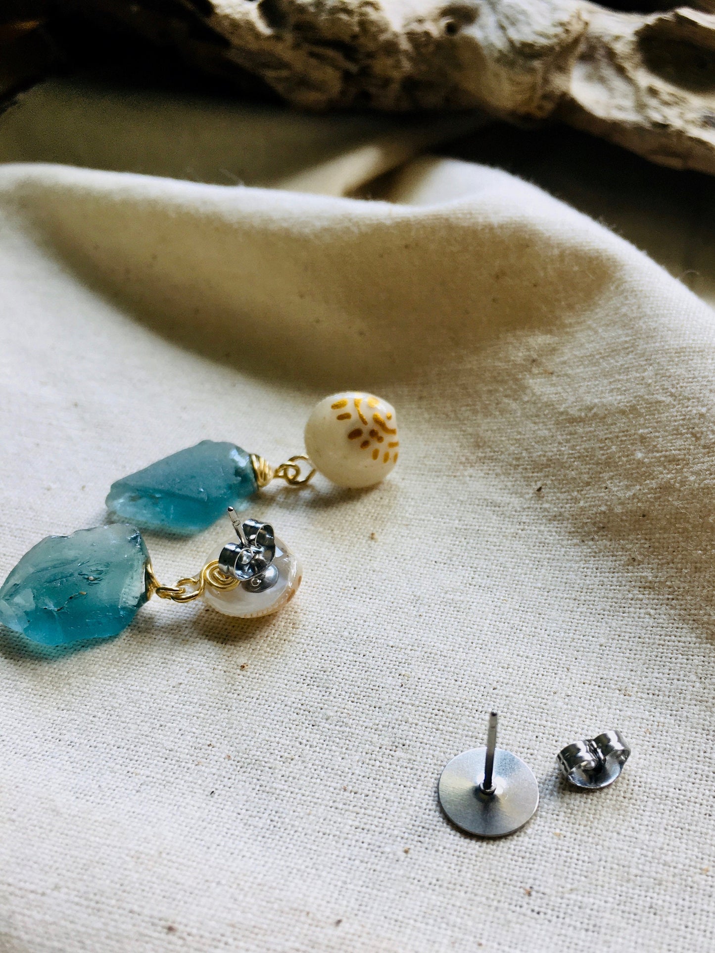 Sea Glass earrings with Tiny Shell