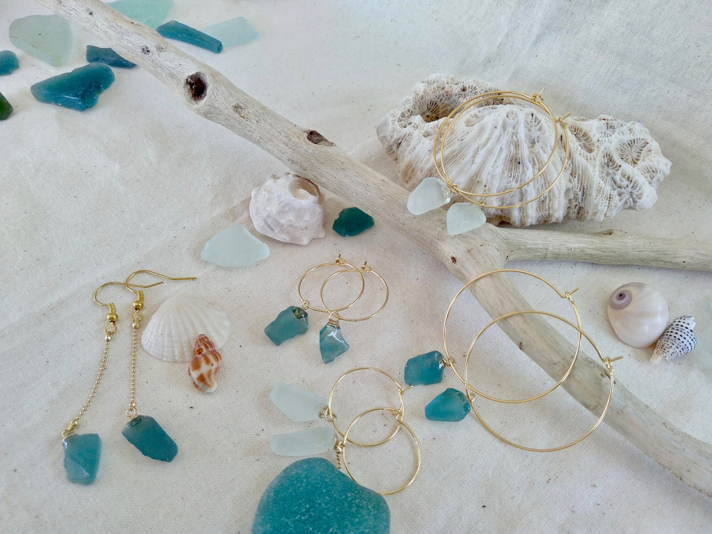 Sea Glass hoop earrings (Blue)