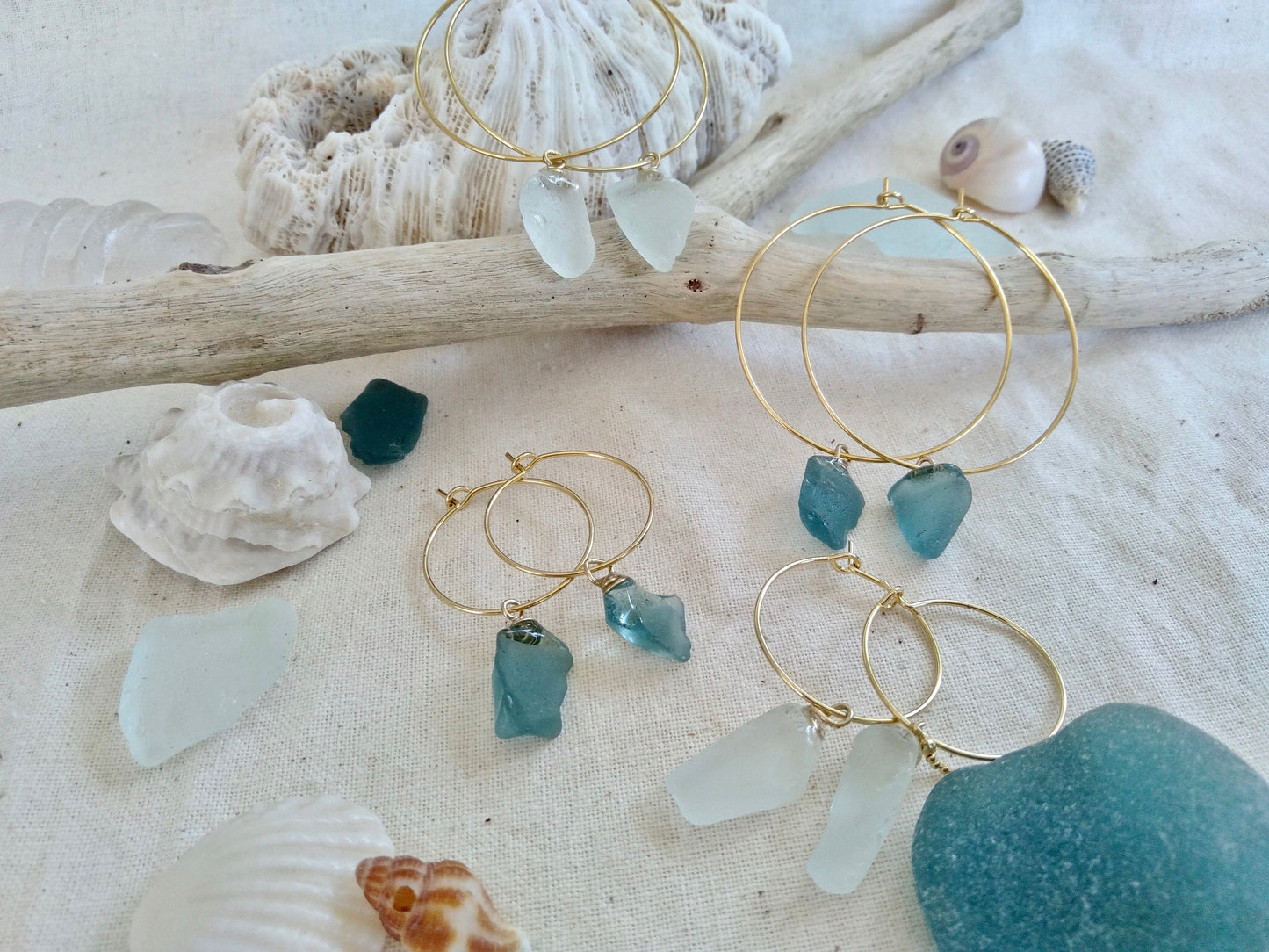 Sea Glass hoop earrings (Blue)