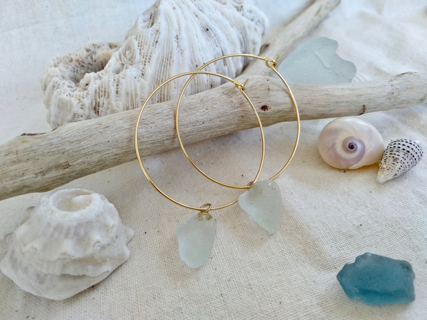 Sea Glass hoop earrings (Clear colour)