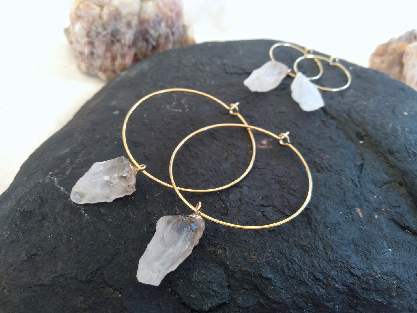 Natural crystal hoop earrings