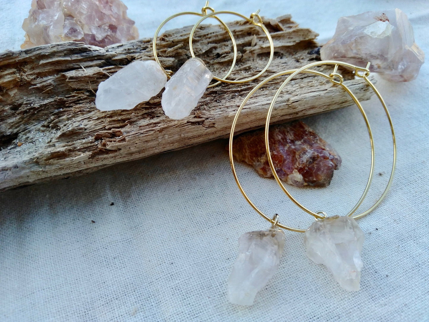 Natural crystal hoop earrings