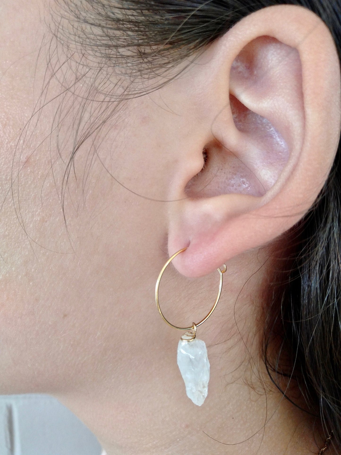 Natural crystal hoop earrings
