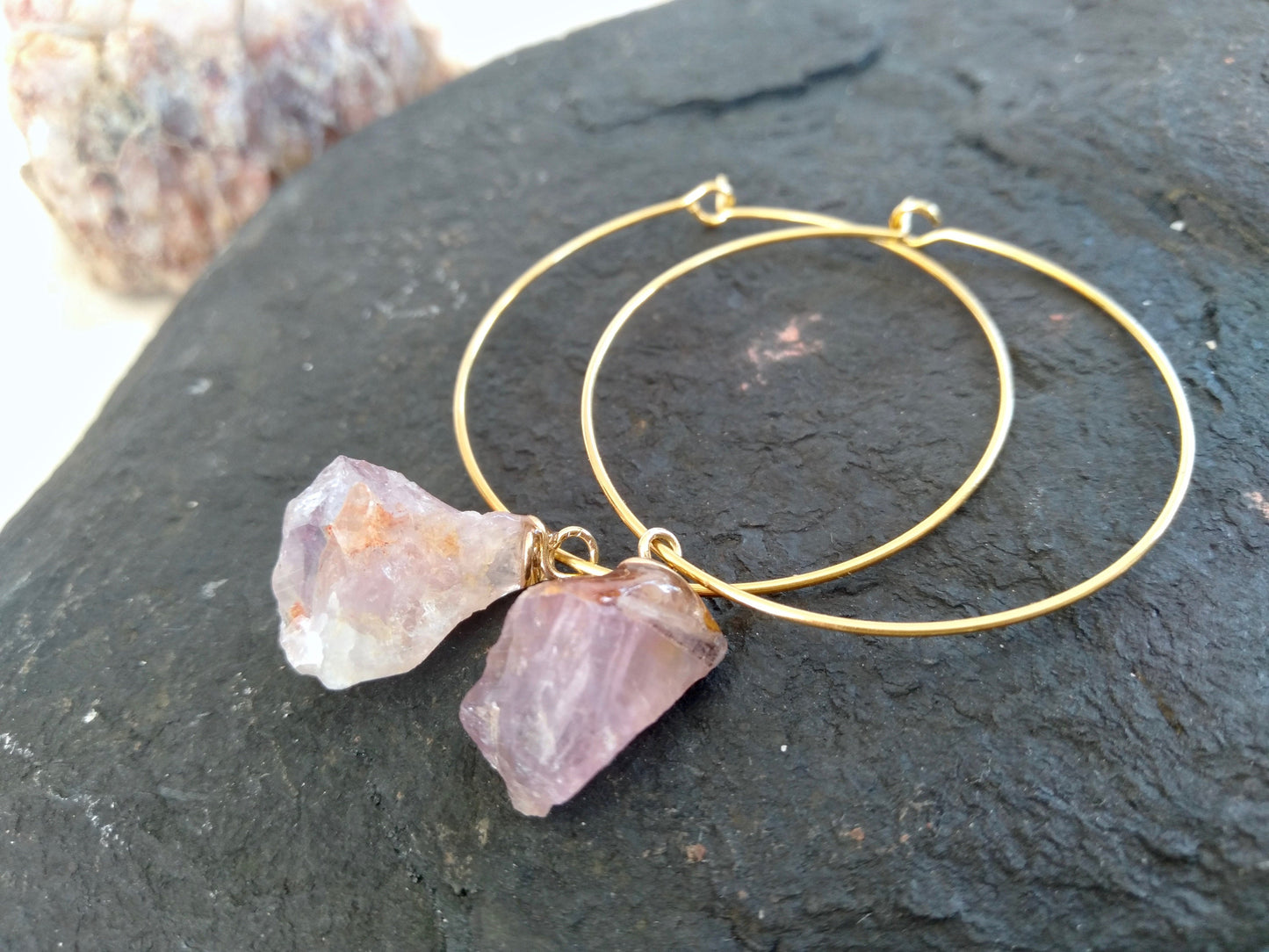 Natural Amethyst hoop earrings