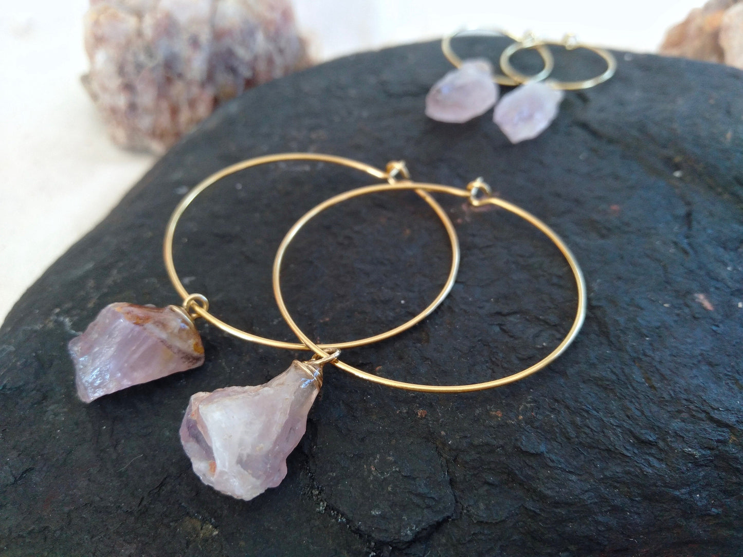 Natural Amethyst hoop earrings