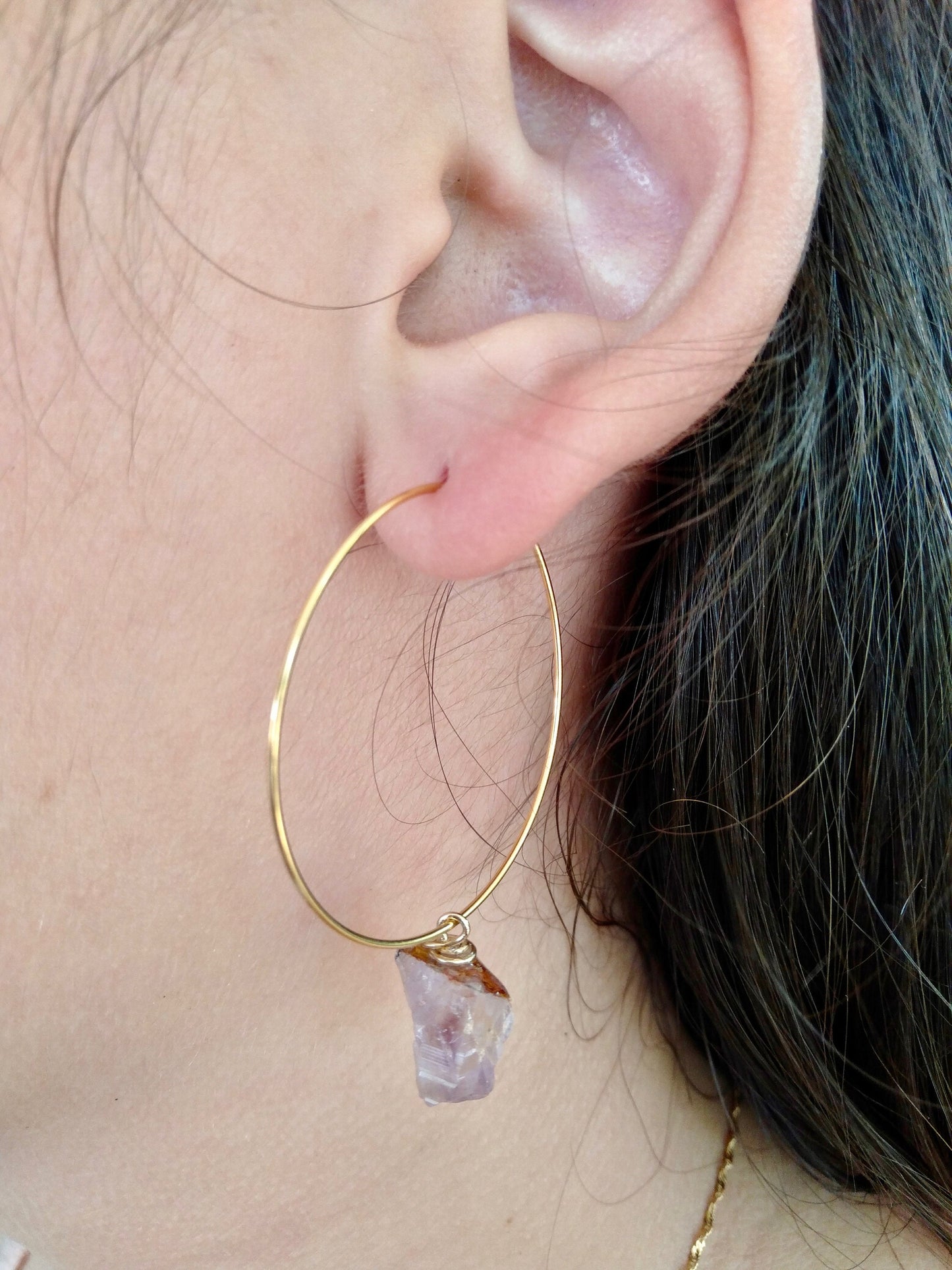 Natural Amethyst hoop earrings