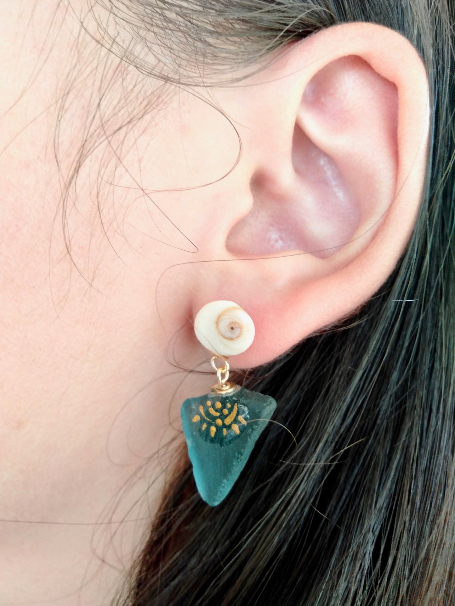 Sea Glass earrings with Tiny Shell