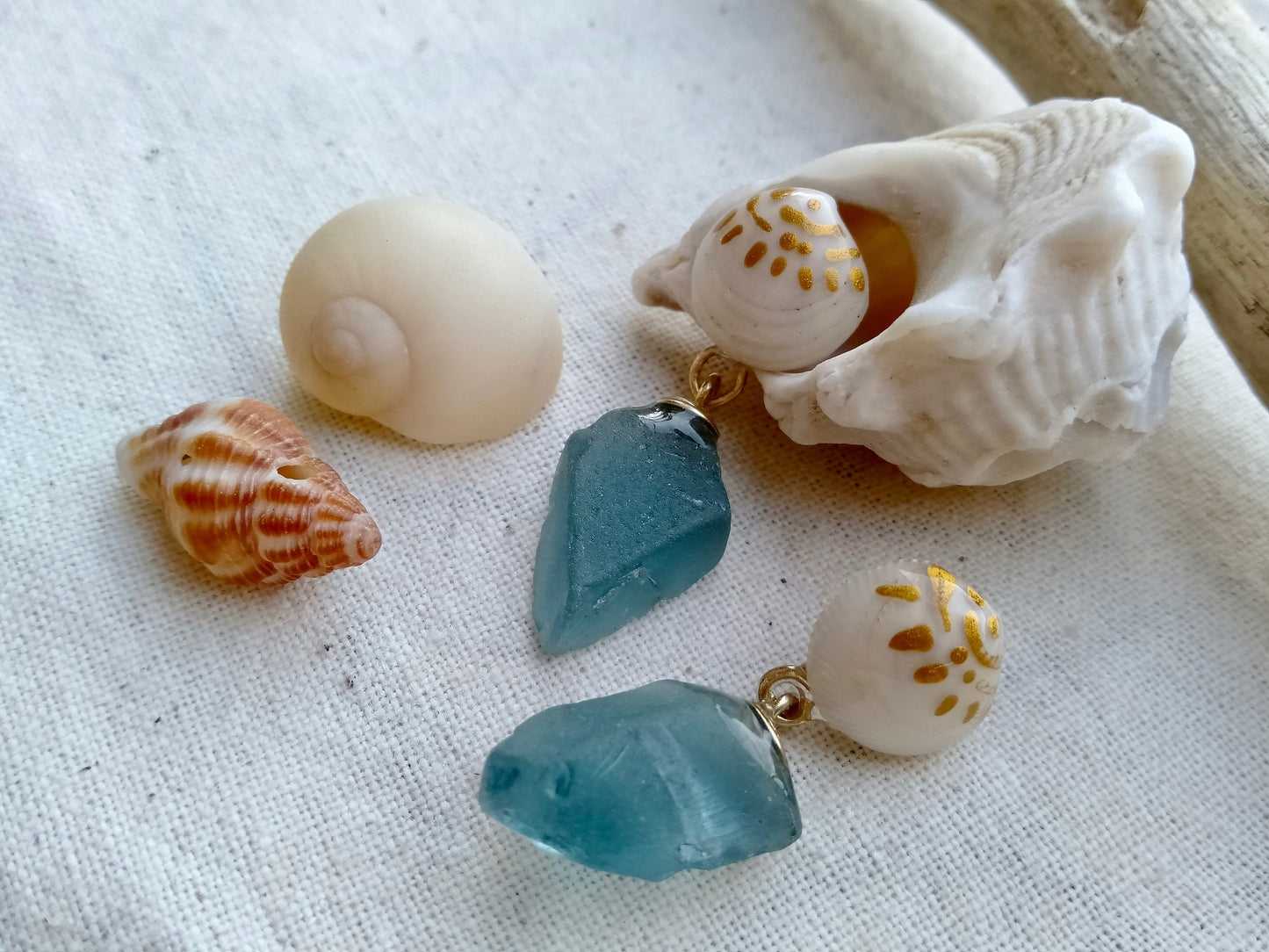 Sea Glass earrings with Tiny Shell