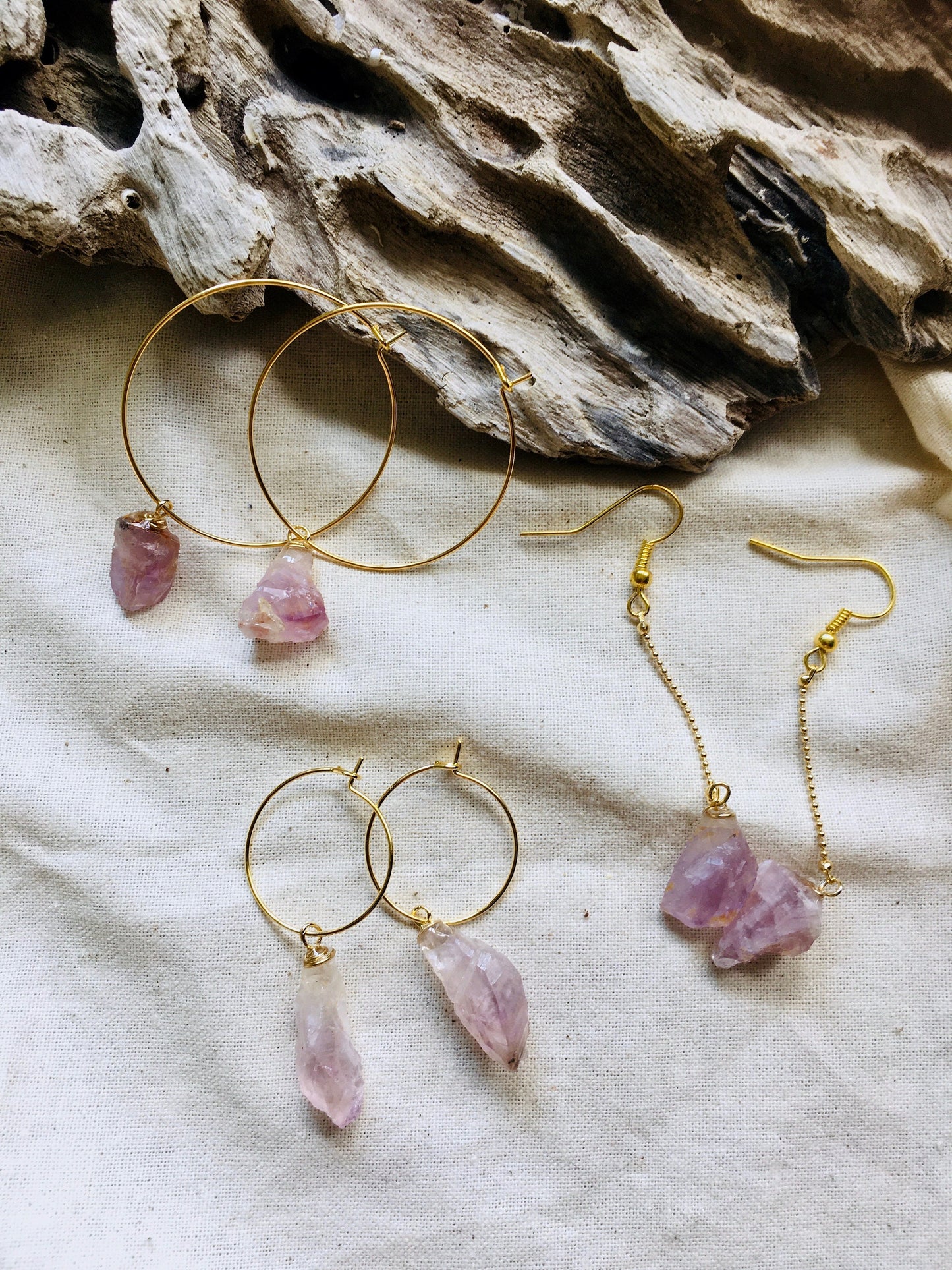 Natural Amethyst hoop earrings