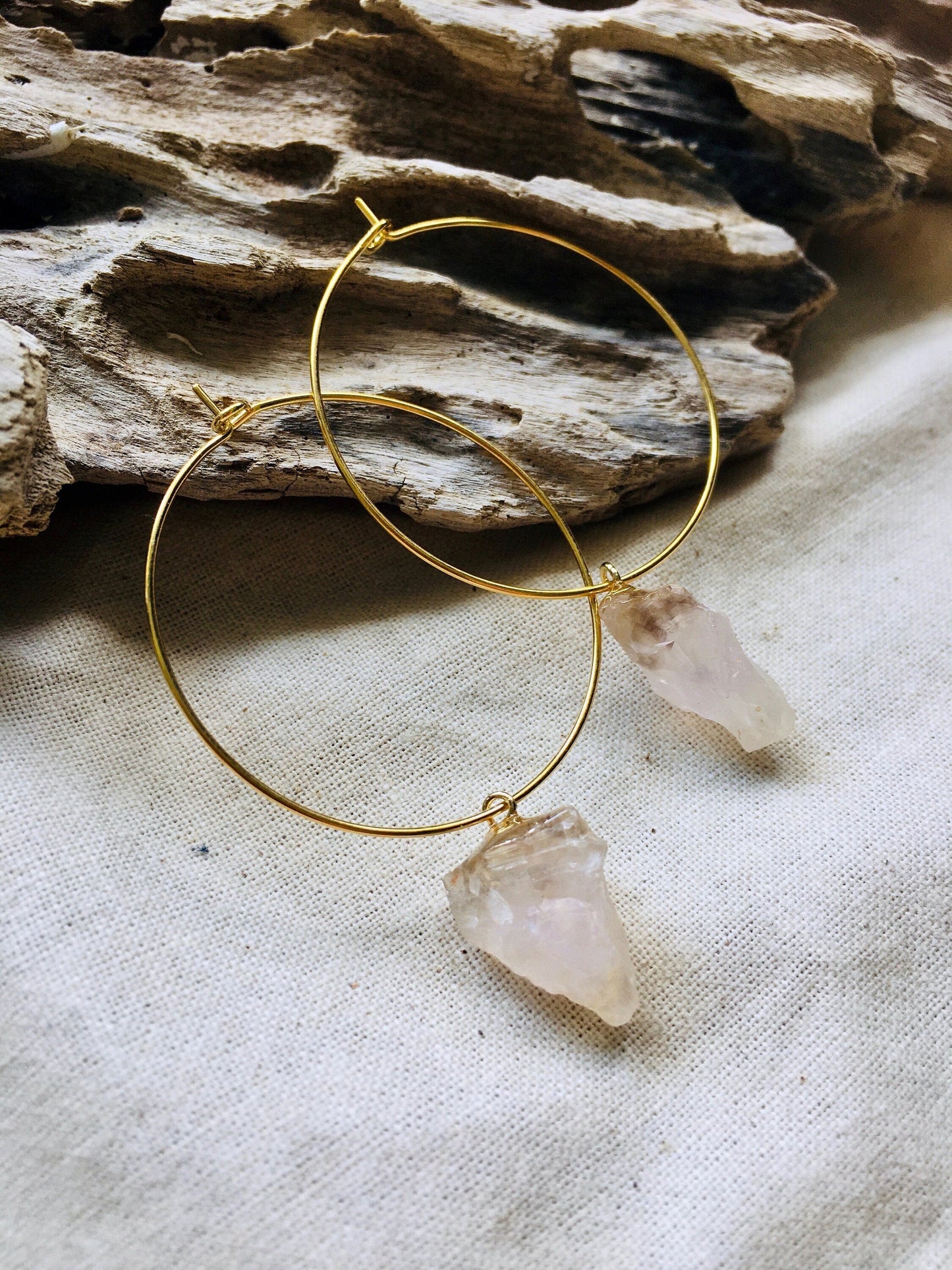 Natural crystal hoop earrings