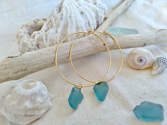 Sea Glass hoop earrings (Blue)